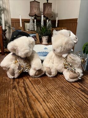 Vintage Vermont Teddy Bear Co Bride and Groom Bear Happy anniversary 1995